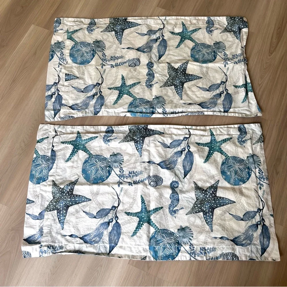 Pottery Barn Blue Sealife Starfish King Shams
